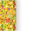 Vibrant floral pattern on a yellow background, perfect for wrap designs, emphasizing colorful flowers and botanical elements for trendy, eye-catching gift wrapping.