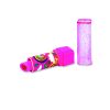 Colorful lip balm container with a pink cap and vibrant rainbow heart pattern, showcasing a fun, playful design. Ideal for kids' cosmetic products and lip care accessories.