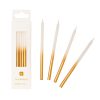 Gold gradient birthday candles with white wicks in box, perfect for celebrations and cake decorating. Stylish and elegant for wedding, anniversary, or birthday parties.