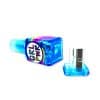 Bright blue mini pencil sharpener with colorful 