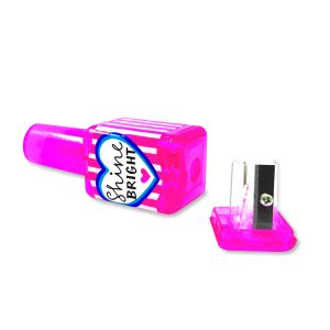 Bright pink highlighter with "Shine Bright" heart design, ideal for school and office use, featuring a convenient cap, vibrant color, and smooth ink flow for highlighting texts beautifully.