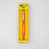 Bright pink pen with playful text in a yellow packaging box, perfect for custom-printed pens and brand promotional items.