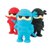 Colorful ninja character keychains representing the Ninja Turtles in vibrant blue, red, and black foam figures with sunglasses, posing with confidence. Ideal for fans of TMNT, collectibles, and fun accessories.