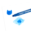 Bright blue marker drawing a cute cat face on white paper with blue watercolor stroke. Perfect for kids' art, creative projects, and colorful illustration ideas at The Wraperie.