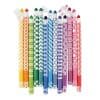 Colorful patterned paper straws in yellow, orange, green, blue, purple, pink, and red with various geometric designs, perfect for food presentation and party decor.