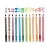 Vivid patterned markers with assorted geometric and stripe designs, perfect for arts and crafts, coloring, or creative projects.