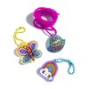 Colorful rubber jewelry charms including a butterfly, a cute robot, and a rainbow with a cloud on white background. Perfect for kids' accessories, keychains, and crafts.