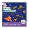 Colorful DIY paper airplane craft kit with 24 unique designs, including completed, customizable, and color-in planes, plus sticker sheets for creative space-themed airplane designs.