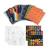 Colorful space-themed sticker sheets and craft paper set designed for children's creative activities, with vibrant designs featuring rockets, planets, and astronauts.