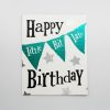 Colorful birthday greeting card with "Happy Little Bit Late Birthday" message, featuring star patterns and a teal banner with festive text, perfect for celebrating delayed birthday wishes.