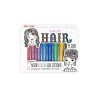 Brightly colored metallic hair gel sticks in pink, purple, blue, green, yellow, and silver, perfect for creative, temporary hair styling.