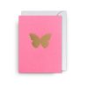 Pink greeting card with a gold butterfly design, perfect for special occasions, birthdays, or thank you notes at The Wraperie. Customizable options available for personalized messages.