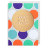 Vibrant greeting card from The Wraperie with colorful polka dots and a central beige circle that reads "Sorry You're Leaving," perfect for farewell messages.