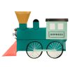Bright teal and pastel-colored paper train-shaped food container with "Express" label, perfect for wrapping sandwiches or snacks, ideal for lunch or on-the-go eating.