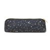 Colorful constellation print pencil case with gold zipper, ideal for school or office supplies.