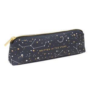 Starry night-themed pencil case with celestial constellations and "Written in the Stars" inscription, ideal for students and writers, crafted with durable material and stylish design.