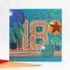 Colorful 18th birthday greeting card with balloons, star, and plants celebrating a milestone. Perfect for 18th birthday party, with vibrant design and personalized message.