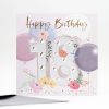 Colorful birthday card with "Happy Birthday" text, balloons, flowers, and the number 18, perfect for celebrating special milestone occasions and adding a festive touch to birthday parties.