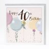 Colorful 40th birthday greeting card with pastel balloons and floral accents, perfect for celebrating milestone birthdays, featuring elegant handwritten font and festive design.