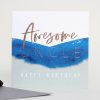 Beautiful birthday card with artistic blue watercolor background and metallic gold and white text reading "Awesome Uncle" and "Happy Birthday" for celebrating special occasions.