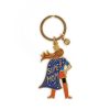 Supermom gold charm keychain with blue cape and superhero girl design featuring 