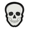 Skull-shaped foil balloon for Halloween or party decorations, featuring a white skull with black eye sockets and a black border, adding spooky fun to celebrations.