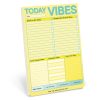 Vibrant yellow and blue daily vibe planner for organizing positive affirmations, gratitude, and shopping to-do lists with motivational quotes; ideal for boosting mood and mindfulness.
