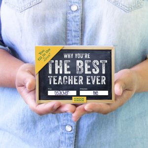 Heartfelt teacher appreciation gift with chalkboard sign "You're the best teacher ever" personalized with "To: teacher From: me" for back-to-school or end-of-year celebrations.