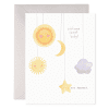 Happy Baby Welcome Card with Sun, Moon, Cloud, and Star Illustrations for Newborns and Baby Shower Celebrations - The Wraperie.