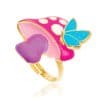 Colorful enamel butterfly and heart ring featuring pink, purple, blue, and white accents with gold detailing, perfect for fun, stylish jewelry, and gift ideas.