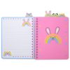 Bright pink notebook with adorable bunny and rainbow design, perfect for kids' school supplies, stationery, and personalized notebooks from The Wraperie.