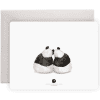 Panda bear illustration on a greeting card, minimalist black and white watercolor artwork, suitable for animal lovers, cute and artistic design for greeting cards or stationery.