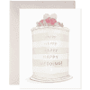 Pink wedding cake greeting card with roses and 