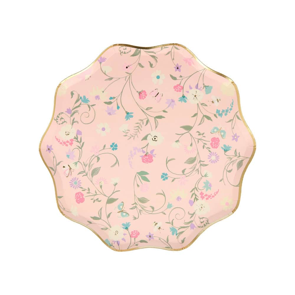 Bright pink floral and butterfly patterned wrap from The Wraperie with gold trim, perfect for burritos, sandwiches, or snacks, combining style and functionality.