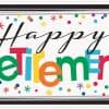Colorful "Happy Retirement" greeting card with confetti design, perfect for celebrating retirements and special milestones. Bright, cheerful, and ideal for retirement parties.