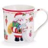 Festive Christmas-themed mug featuring Santa Claus holding a gift, decorated with holiday ornaments and seasonal colors, perfect for Christmas celebrations and winter warmers.