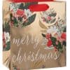 Fresh holiday gift bag with "Merry Christmas" greeting, floral and greenery design, perfect for Christmas gift wrapping and festive celebrations.