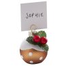 Colorful holiday ornament featuring a mini chocolate truffle design with white polka dots, cherry embellishments, and a personalized name tag on top, perfect for festive decor.