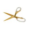 Luxury gold scissors with clear acrylic handles decorated with colorful confetti, perfect for gift wrapping and craft projects.