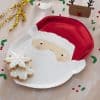 Festive Santa Claus Christmas paper plate with cookies, perfect for holiday parties and celebrations at The Wraperie. Unique holiday-themed serving dish for Christmas gatherings.