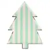 Metal Christmas tree-shaped plate with green and white stripes, perfect for holiday party decor and serving treats, creating a festive atmosphere with stylish elegance.