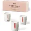 Aery Happy Space soy candles set with positive messages and essential oils for relaxation and wellness.
