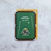 Pool table with a birthday message reading "Happy Birthday, Take a Break," featuring a miniature billiards game design, perfect for birthday celebrations and game room decor.