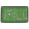 Colorful soccer-themed plastic tray with goal illustrations and playful 