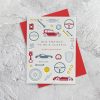 Vintage car-themed birthday card with classic automobile graphics and automotive repair icons for automotive enthusiast birthday celebrations.