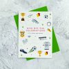 Colorful soccer-themed birthday invitation with sports icons, trophies, and match tickets for sports-loving kids' celebrations.