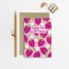 Sweet strawberry-themed thank you card with adorable fruit illustrations and playful design, perfect for expressing gratitude with a fun, colorful touch.