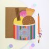 Colorful birthday greeting card with ice cream cones, sprinkles, and wafer cookies, perfect for celebrations and gifting.