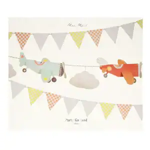 Colorful childhood airplane and bunting decorations, perfect for party decor and celebration atmospheres.