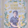 A vintage-style birthday card featuring a woman holding a glass and bottle, surrounded by floral and butterfly motifs, with gold accents and the message "Here's to no sense & sensibility on your birthday.".